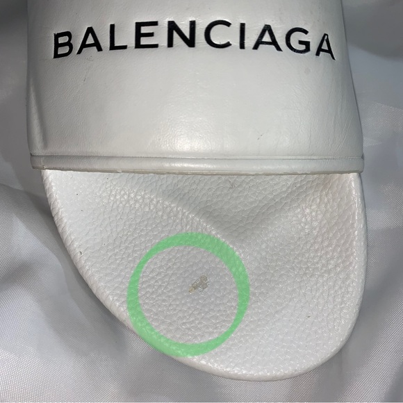 BAKENCIAGA size 45 white leather & rubber POOL SLIDE sandal flip flops - Picture 9 of 10